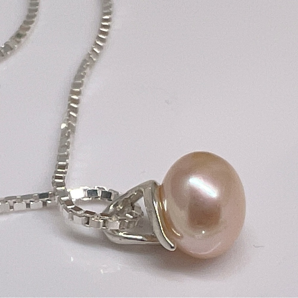 Pink Freshwater Pearl Necklace 18" 925 Silver - Picture 3 of 14